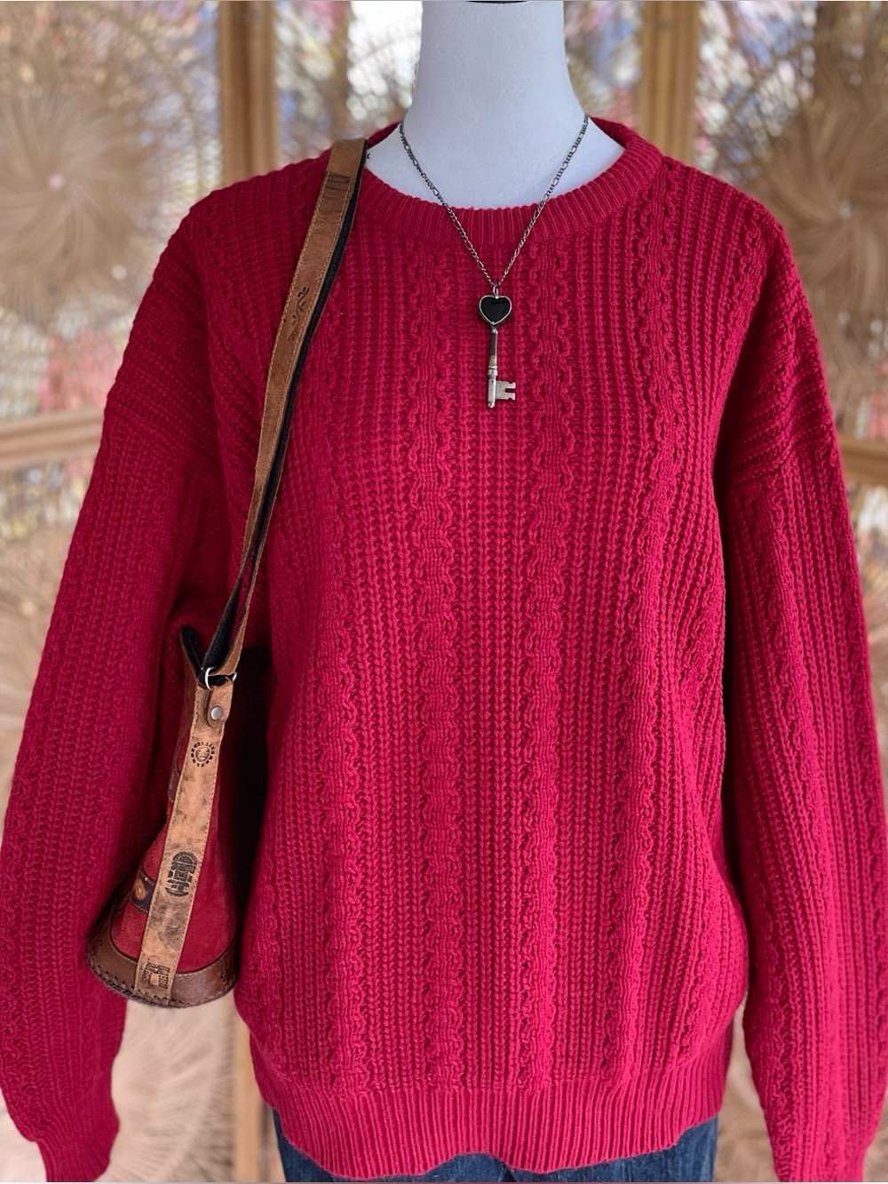 90s Vintage Claybrooke Red Acrylic Knit Chunky Grandpa Retro Sweater